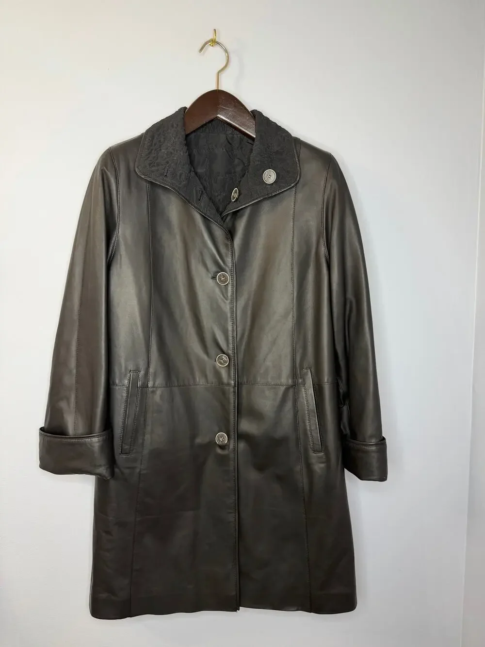Dominic Bellissimo Reversible Leather Quilted Jacket Black Sz 12